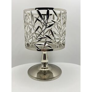 VINE LEAF PEDESTAL Large Silver 3-Wick Candle Holder Bath & Body Work ~ USED